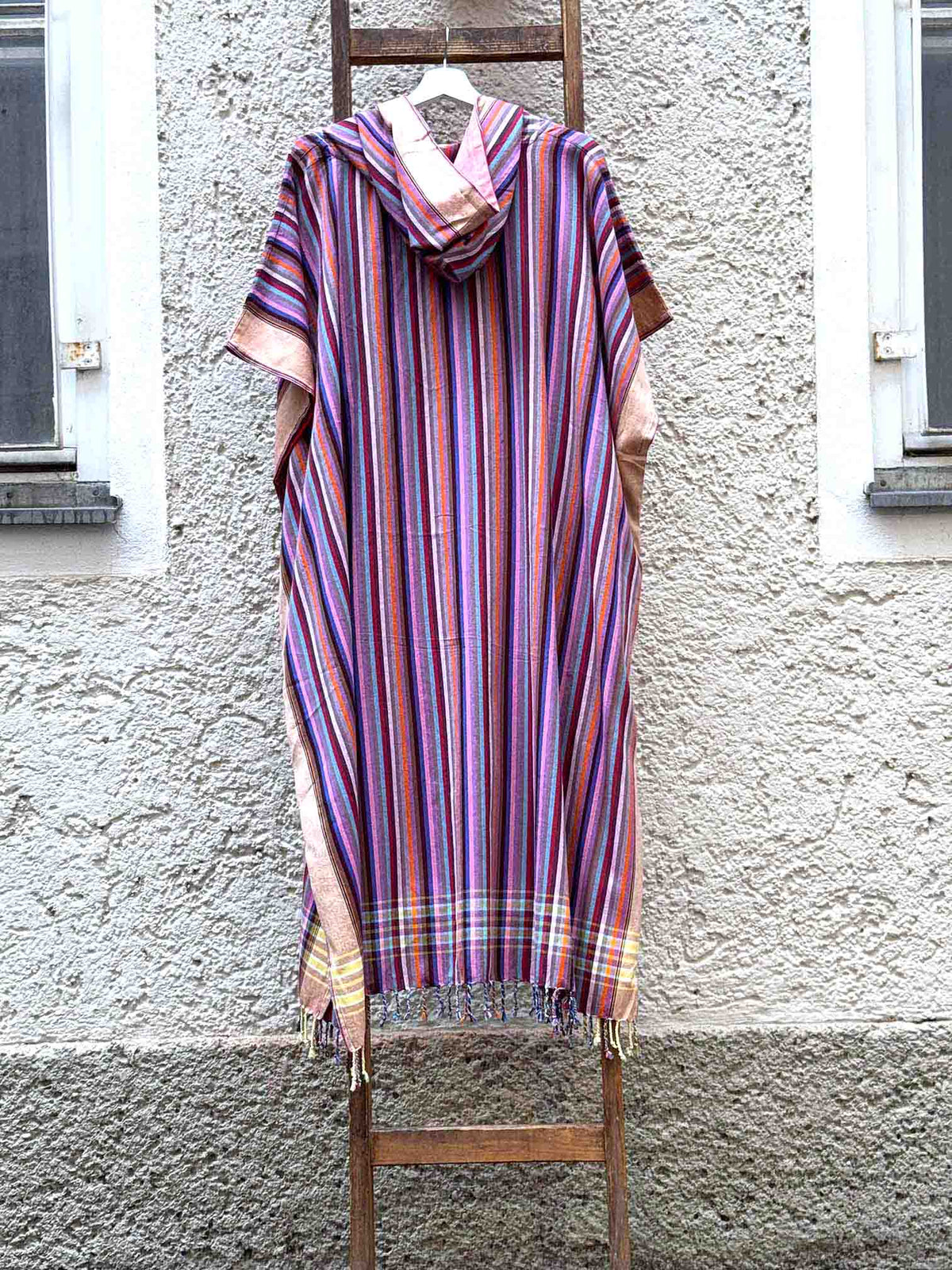 Kikoi Poncho Baumwolle Kapuze Yellow Multi Summerstripe