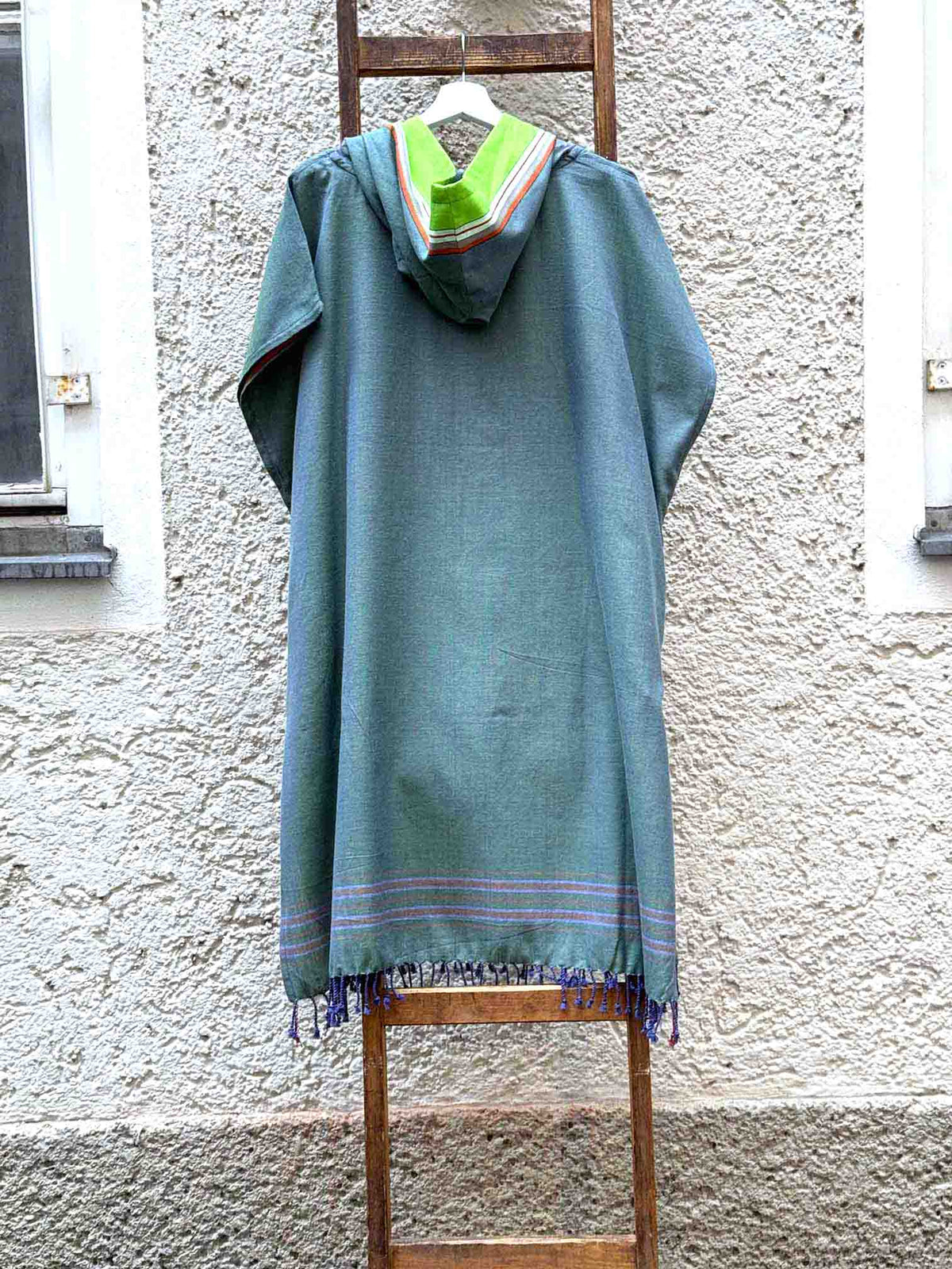 Kikoi Poncho Baumwolle Kapuze Khaki Lime