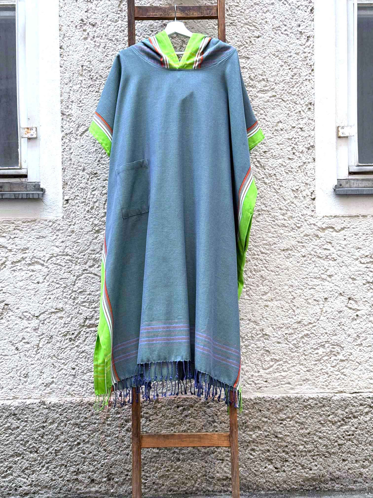 Kikoi Poncho Baumwolle Kapuze Khaki Lime