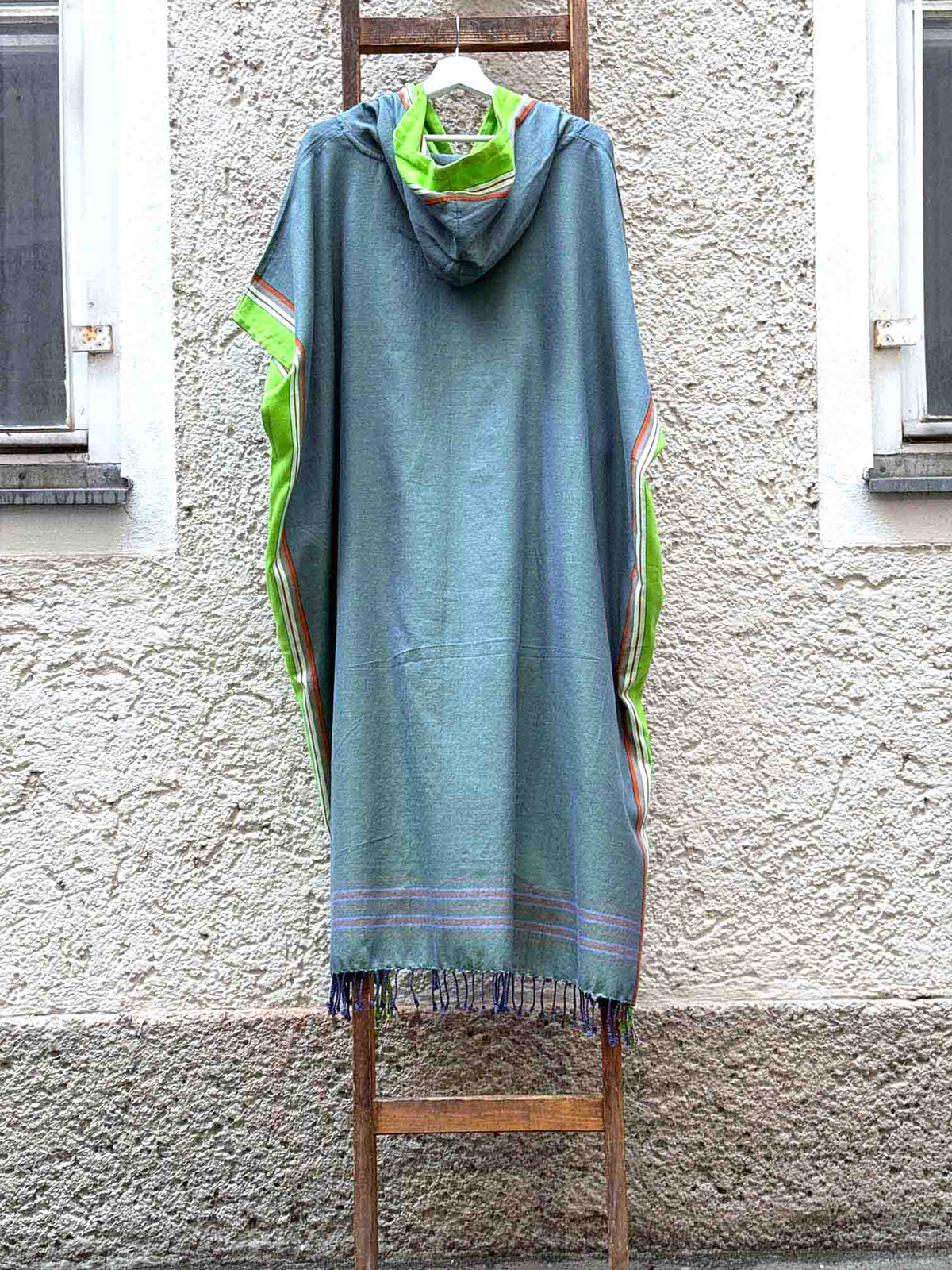 Kikoi Poncho Baumwolle Kapuze Khaki Lime