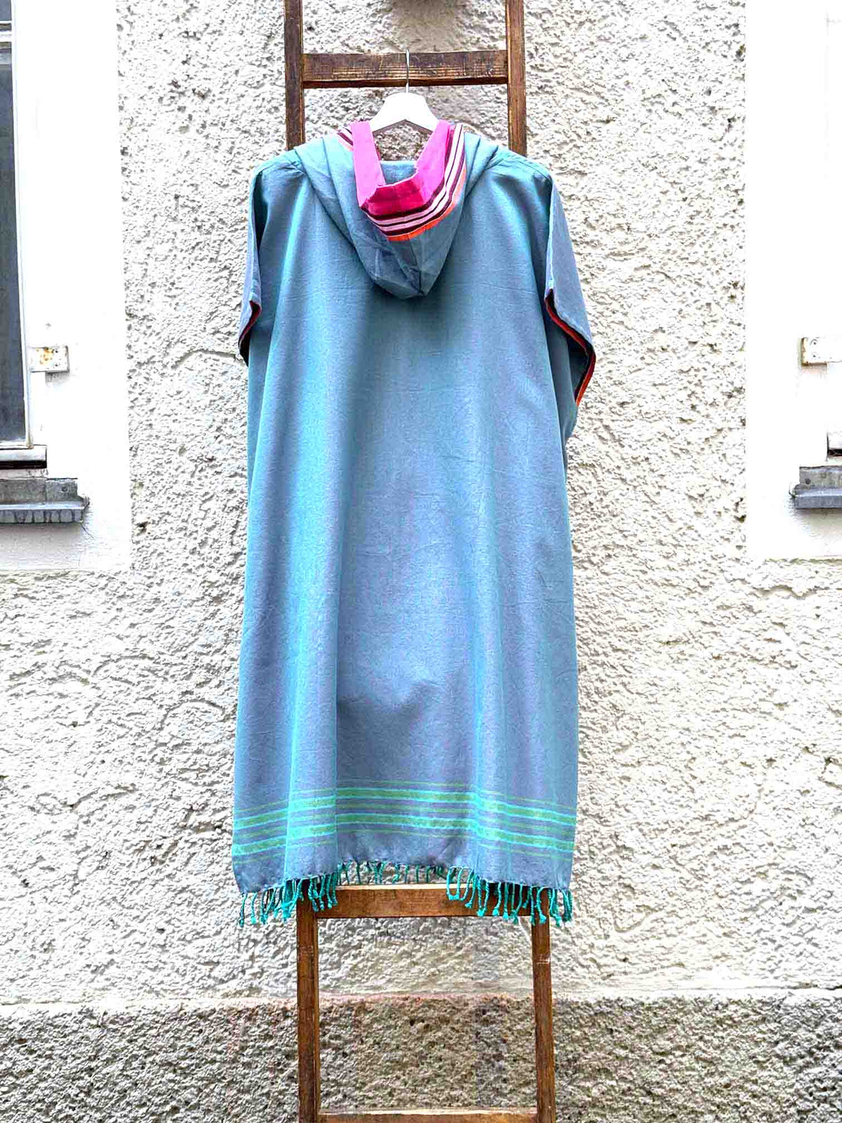 Kikoi Poncho Baumwolle Kapuze Khaki Pink