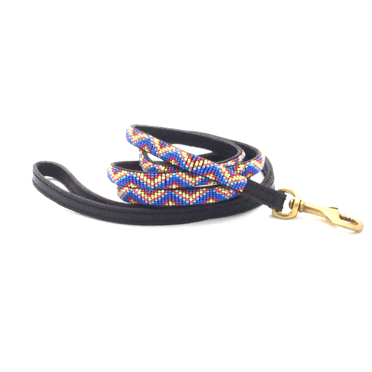 Hunde Leine Leder Black Maasai Blue