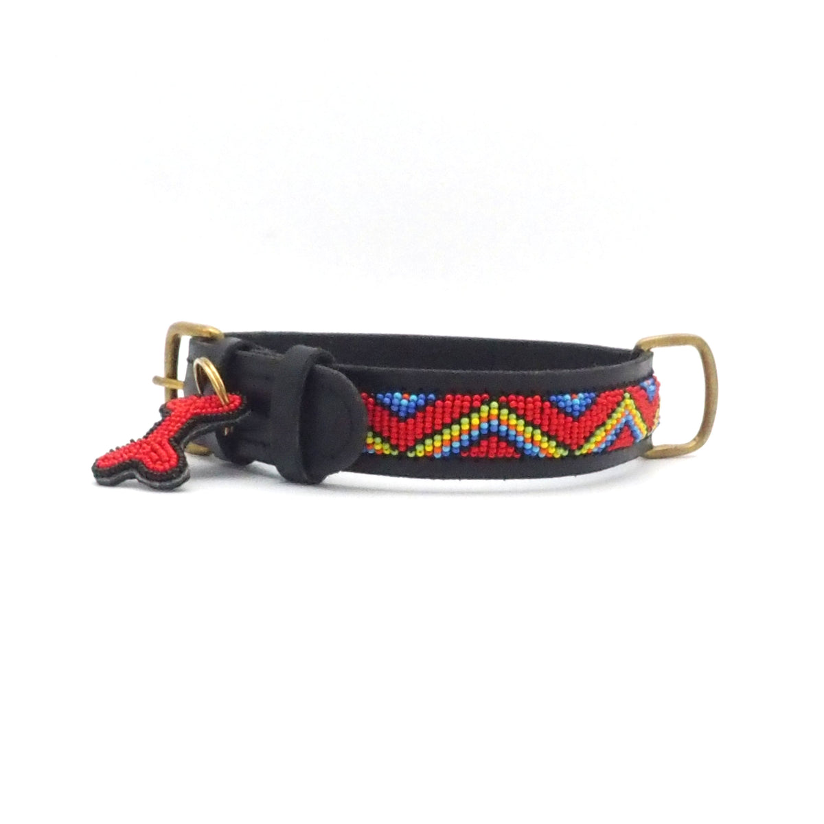 Hunde Halsband Leder Black Maasai Red Classic